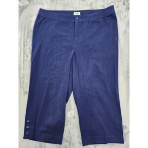 Monroe & Main Pants Womens 20W Blue High Rise‎ Capri Button Hem Stretch Cotton